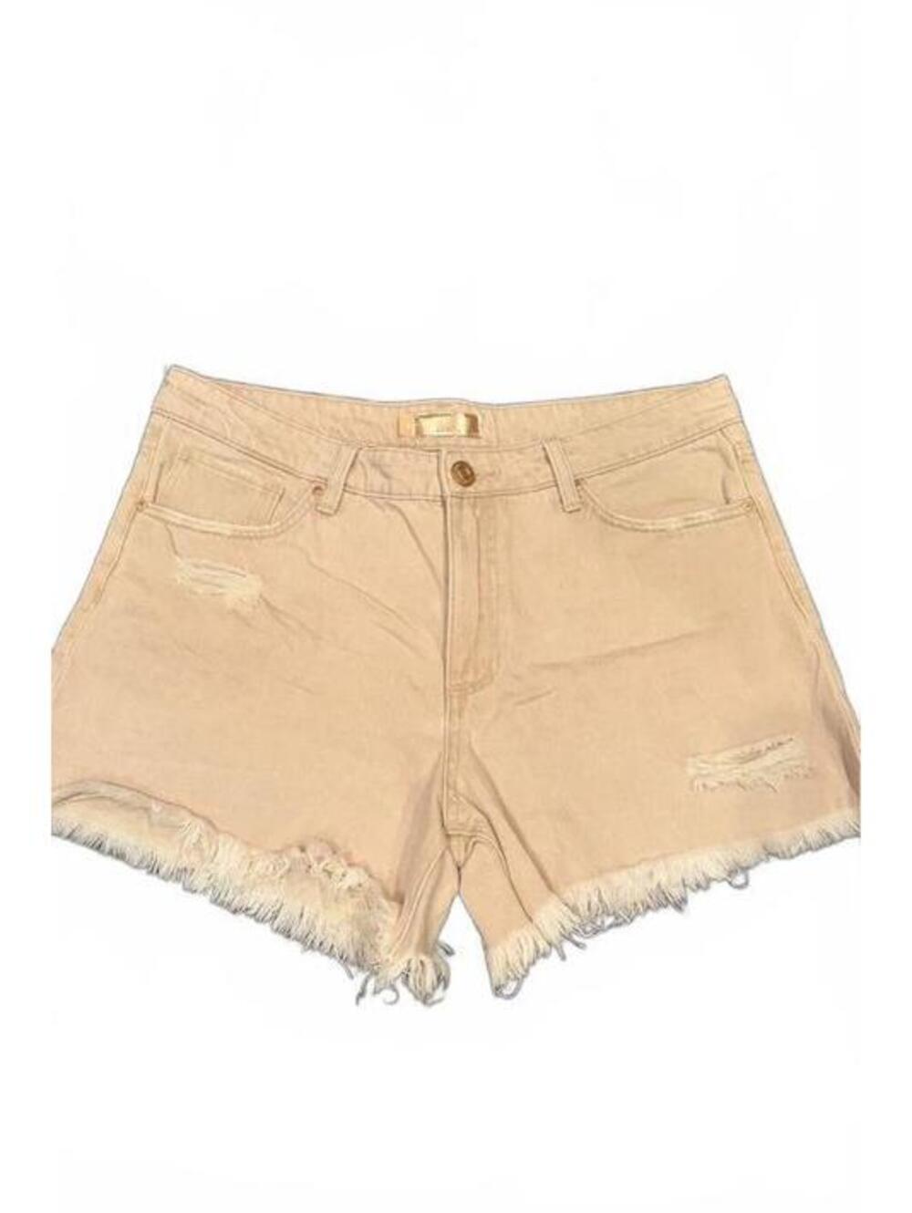 KUT from the Kloth Shorts Size 10 Cream Beige Distressed Frayed Hem Denim